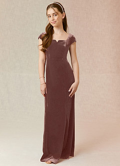 Azazie Gabi Junior Espresso A-Line Velvet Dress image1