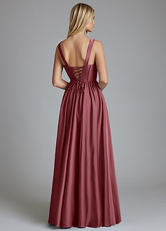 Azazie Delmie Robes de demoiselle d'honneur Robe Trapèze en Satin extensible Corset Rose Du Désert image2