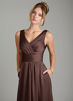Azazie Karina Bridesmaid Dresses Ganache A-Line Pleated Stretch Satin Dress image7