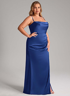 Azazie Leonis Bridesmaid Dresses Royal Blue Mermaid Pleated Stretch Satin Convertible Dress image13