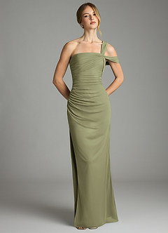 Azazie Tati Final Sale Pistachio Sheath Off the Shoulder Mesh Dress image2