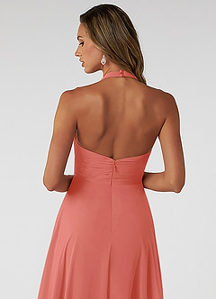 Azazie Tessie Bridesmaid Dresses Salmon Pink A-Line V-Neck Pleated Chiffon Dress image4