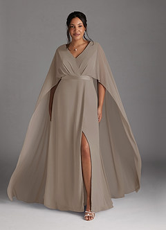 Azazie Isa Mother of the Bride Dresses Taupe A-Line V-Neck Pleated Chiffon Dress image7