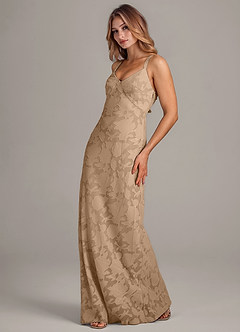 Azazie Aliza Bridesmaid Dresses Champagne A-Line Floral Burnout Dress image4