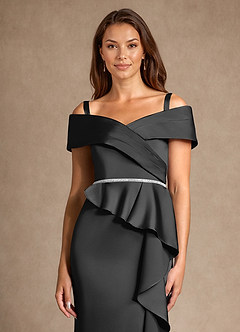 Azazie Dareia Mère de la mariée Robes Robe Sirène en Satin extensible Épaule décolletée Noir image8