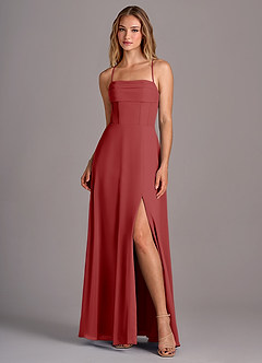 Azazie Carolyn Bridesmaid Dresses Rust A-Line Pleated Chiffon Dress image1