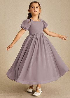 Azazie Joss Blumenmädchenkleider A-Linie mit ärmel Chiffon Kleid Dämmerung image3