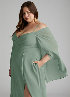 Azazie Cienna Brautjungfernkleider A-Linie Langarm Chiffon Kleid Silberner Salbei image11