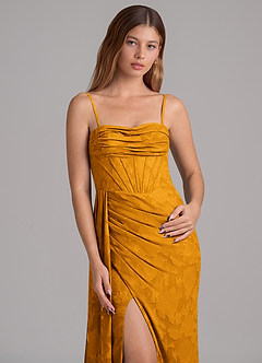 Azazie Amyra Brautjungfernkleider Wandelbar Meerjungfrau-Linie Schulterfrei Blumen-Burnout Kleid Butterscotch image2