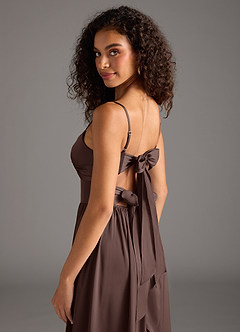 Azazie Zeya Bridesmaid Dresses Ganache A-Line Pleated Stretch Satin Dress image5