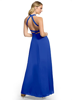 Azazie Clarice Bridesmaid Dresses Royal Blue A-Line Halter Chiffon Dress image4