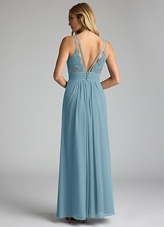 Azazie Maren Allure Brautjungfernkleider A-Linie V-Hals Spitze Chiffon Kleid Stimmungsvolles Blau image5