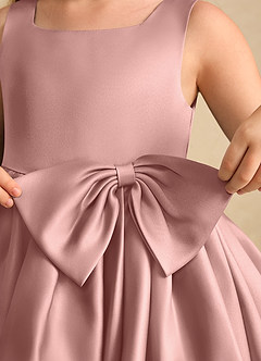 Azazie Jessie Flower Girl Dresses Rose Gold A-Line Bow Matte Satin Dress image7