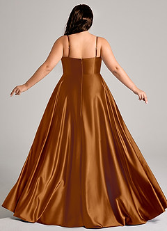 Azazie Elle Bridesmaid Dresses Copper A-Line with Pockets Metallic Satin Dress image8