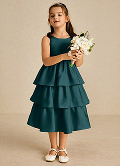 Azazie Margery Blumenmädchenkleider A-Linie Schleifen Stretch-Satin Kleid Kiefer image2