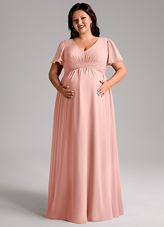 Azazie Verna Maternity Bridesmaid Dresses A-Line V-Neck Ruched Chiffon Floor-Length Dress image11