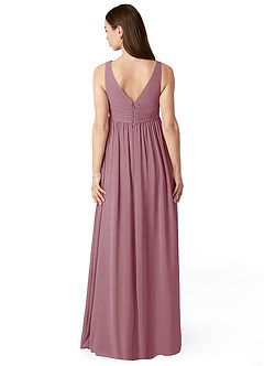 Azazie Yetta Maternity Bridesmaid Dresses A-Line V-Neck Gathered Chiffon Floor-Length Dress image2