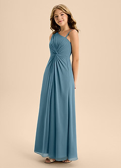 Azazie Brooke Junior Abito A-Line in Chiffon Spacco Laterale Bermuda image6
