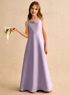 Azazie Joella Girls Formal Flower Girl Klänningar Klänning A-Line i Matt satäng Plisserad image2