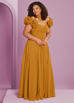 Barbie ♥ Azazie Bridesmaid Dresses Butterscotch A-Line Off the Shoulder Chiffon Convertible Dress image12