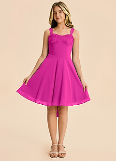 Azazie Arie Junior Jurk van Chiffon met A-Lijn Gedrapeerd Fuchsia image6