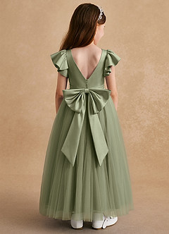 Azazie Suzy Robe Demoiselle D'honneur Fillette Robe Trapèze en Tulle avec manches Pistache image1