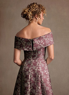 Azazie Harriett Brudens mor kjoler A-Line Off-Shoulder Blomster Jacquard Gulv-længde Kjole image6