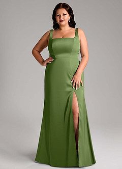 Azazie Frostine Vestidos de damas de honor Vestido de Enebro de Satén Elástico de Corte en A con Lazo image12