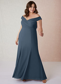 Azazie Lecia Abiti da Damigella Abito Convertibile Impero in Chiffon A pieghe con spalle scoperte Blu Nettuno image8