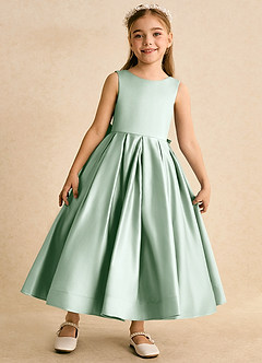 Azazie Cailee Flower Girl Dresses Agave Ball-Gown Pleated Matte Satin Dress image5
