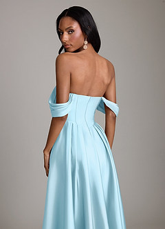 Azazie Loisa Bridesmaid Dresses Sky Blue A-Line Off the Shoulder Stretch Satin Dress image4