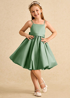 Azazie Davine Flower Girl Dresses Matcha A-Line Spaghetti Strap Matte Satin Dress image3