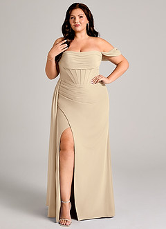 Azazie Amyra Robes de demoiselle d'honneur Robe Fourreau Convertible en Mousseline de soie Épaule décolletée Champagne image10