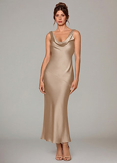 Azazie Rylina 신부 들러리 드레스 인어 주름진 스트레치 새틴 발목 길이 드레스 image1