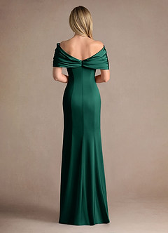 Azazie Auberdeen Mother of the Bride Dresses Emerald Mermaid Pleated Stretch Satin Dress image3
