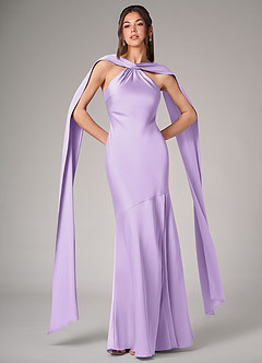Azazie Kinsley Robes de demoiselle d'honneur Robe Sirène en Satin extensible Fente Latérale Lilas image1