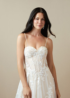 Azazie Aurorie Wedding Dresses Diamond White Champagne A-Line Sequins Tulle Dress image5