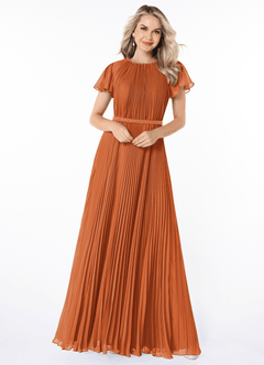 Azazie Kara Modest Bridesmaid Dresses A-Line Pleated Chiffon Floor-Length Dress image4