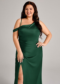 Azazie Madelyn Bridesmaid Dresses Dark Green Mermaid One Shoulder Stretch Satin Convertible Dress image11