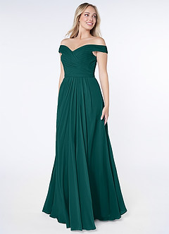 Azazie Audrianna Bridesmaid Dresses Peacock A-Line Off-The-Shoulder Gathered Chiffon Convertible Dress image3