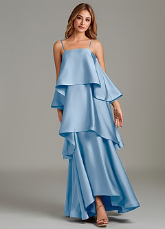 Azazie Azalea Bridesmaid Dresses Powder Blue A-Line Ruched Stretch Satin Dress image6