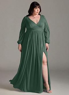 Azazie Norah Bridesmaid Dresses Sea Moss A-Line V-Neck Long Sleeve Chiffon Dress image9