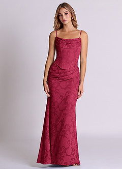 Azazie Sorrel Vestidos de damas de honor Vestido de Borgoña de Devorado Floral de Corte Sirena Convertible con Corsé image6