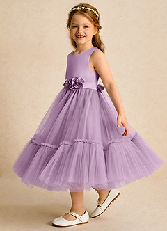 Azazie Miracle Robe Demoiselle D'honneur Fillette Robe Trapèze en Mat Satiné Arc Glycine image3