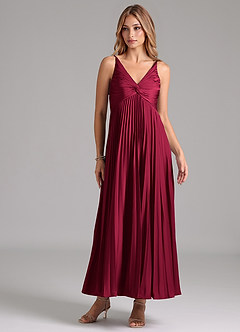Azazie Raychelle Bridesmaid Dresses Burgundy A-Line Pleated Stretch Satin Dress image1