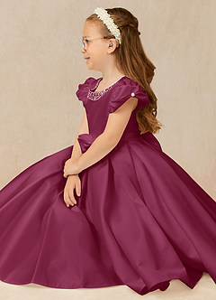 Azazie Jewel Flower Girl Dresses Mulberry Ball-Gown Pleated Matte Satin Dress image3