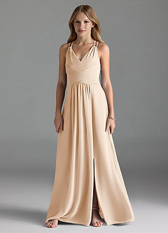 Azazie Farren Junior Vestido Alabastro Branco de Chiffon de Linha A com Plissado image1