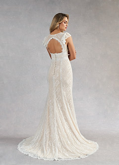 Azazie MJ Final Sale Diamond White Champagne Mermaid Lace Dress image4