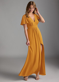 Azazie Zaniah Bridesmaid Dresses Butterscotch A-Line Chiffon Dress image6