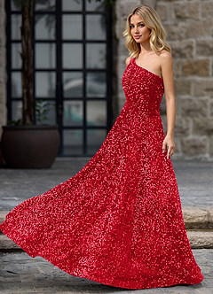 Opulent Red Velvet Sequins Prom Dress image5